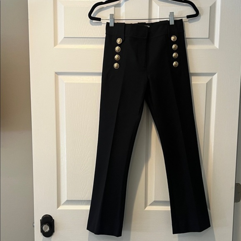 NWOT DEREK LAM 10 CROSBY Black Crop Pants with Gold Button Accents